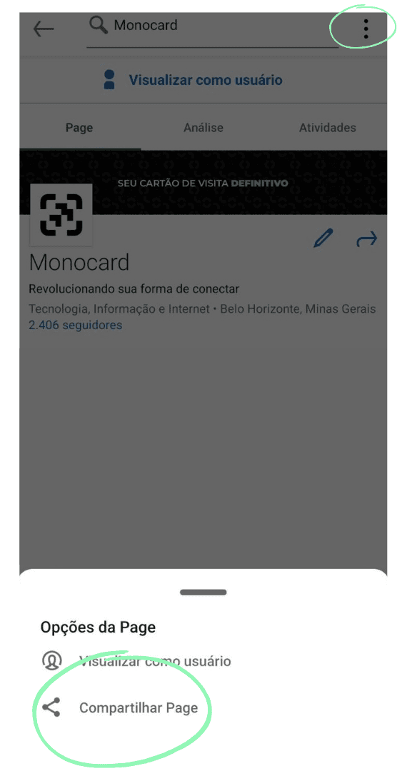 Haz clic en Compartir Página para descubrir cuál es tu usuario en Linkedin