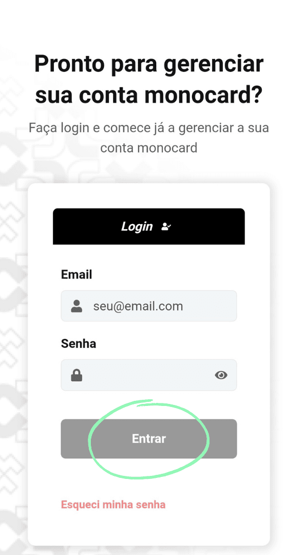 Agregue sus datos para acceder a su panel de edición monocard