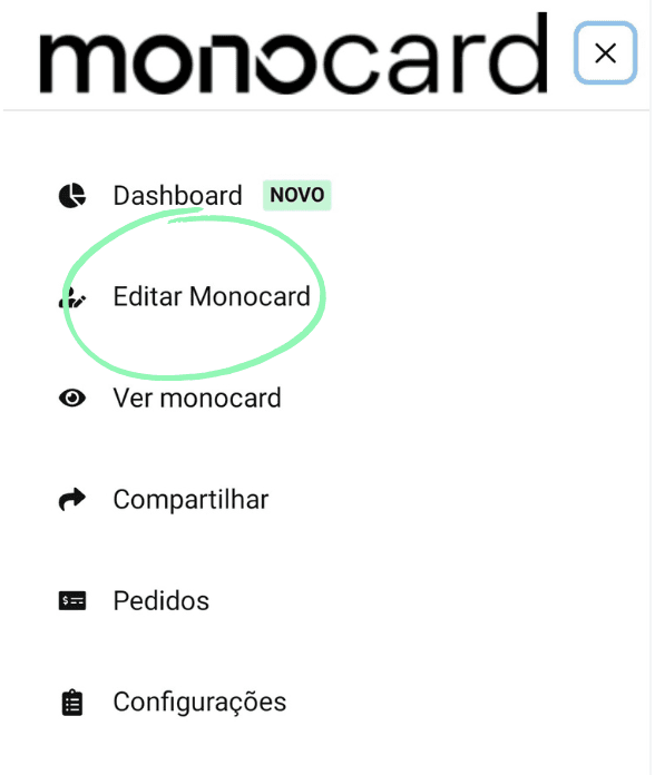 Haga clic en Editar Monocard al lado izquierdo del panel de ediciones